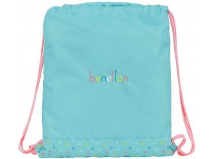 Pytlík se šňůrkami - gym bag Benetton: Candy (35 x 40 cm) tyrkysový polyester