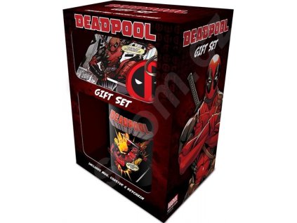 Dárkový set Marvel|Deadpool: hrnek-přívěsek-tácek (objem hrnku 315 ml|tácek 10 x 10 cm)