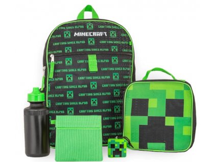 Školní batoh Minecraft: Set batoh - svačinový box - láhev na pití - hračka (objem batohu 10 litrů|12 x 16 x 5 cm)
