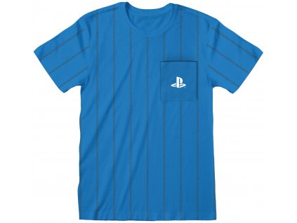 Unisex tričko Playstation: Striped Pocket Logo  modrá bavlna