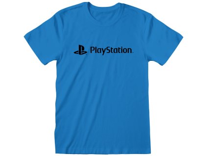 Unisex tričko Playstation: Black Logo  modrá bavlna