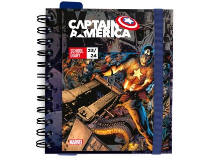 Plánovací denní školní diář 2023/2024 Marvel: Captain America se samolepkami, záložkami a obálkou (14 x 16 cm)