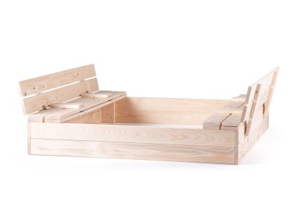 Pískoviště dřevěné s krytem, se 2 lavicemi, natur