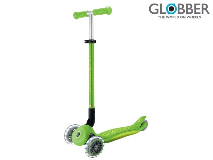 Globber Koloběžka dětská trojkolečková Plus - Primo Foldable Plus Lights V2 Apple Green svítící kolečka