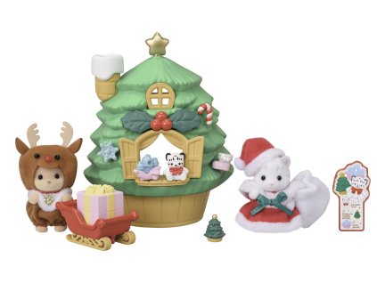 Domeček s vánočním stromečkem a baby figurky