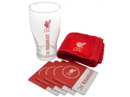 Bar set sklenice s tácky a ručníkem FC Liverpool: Wordmark (objem 470 ml)