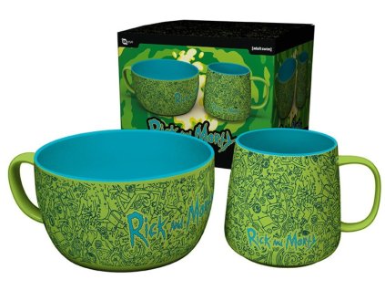 Keramický snídaňový set Rick And Morty: Ikony (objem misky 858 ml | objem hrnku 385 ml)