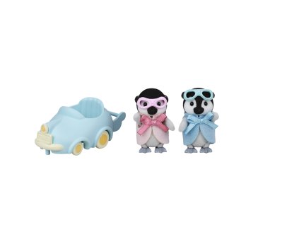 Baby tučňáci dvojčata s autíčkem