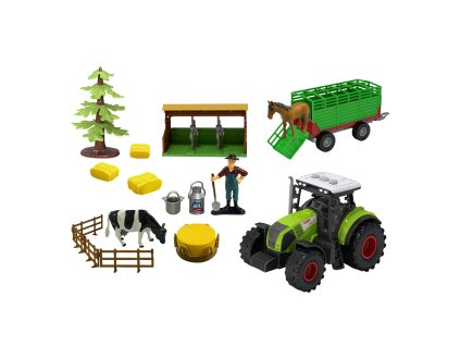 Traktor se zvukem a světlem s vlečkou a příslušenstvím