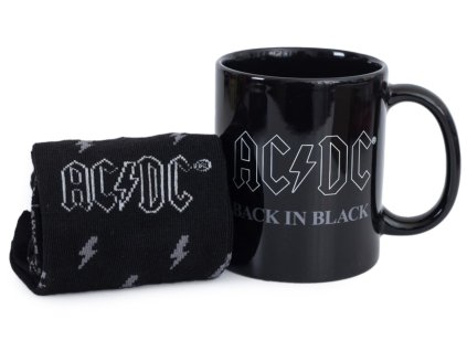 Dárkový set hrnek s ponožkami AC/DC: Back In Black (objem 315 ml | velikost unisex)