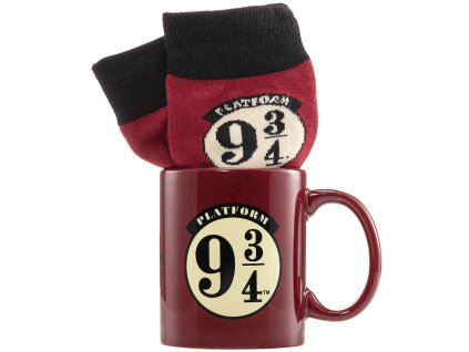 Dárkový set - hrnek s ponožkami Harry Potter: Nástupiště 9 3/4 (objem hrnku 315 ml | velikost ponožek EU 41-45)