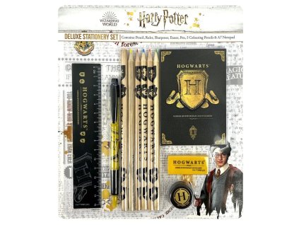 Set 11 školních a psacích pomůcek Harry Potter: Štít Bradavic (sešit, pravítko, tužka, propiska, pastelky, ořezávátko, guma)