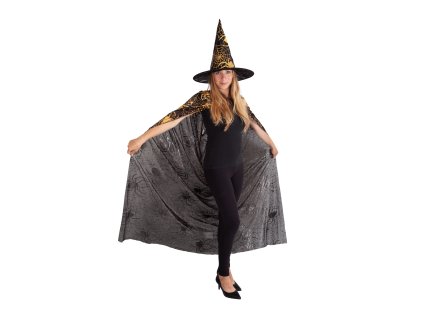 Čarodějnický plášť s kloboukem a pavučinou pro dospělé/Halloween