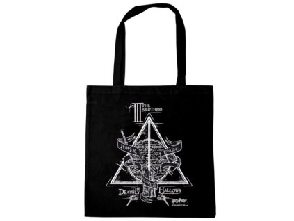 Shopping taška na rameno Harry Potter: Relikvie smrti - Deathly Hallows (38 x 42 cm) černá bavlna
