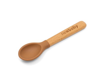 Lžička silikon-dřevo New Baby karamelová 14cm