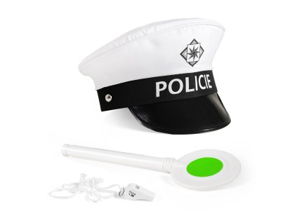 sada dopravní policie s plácačkou a píšťalkou