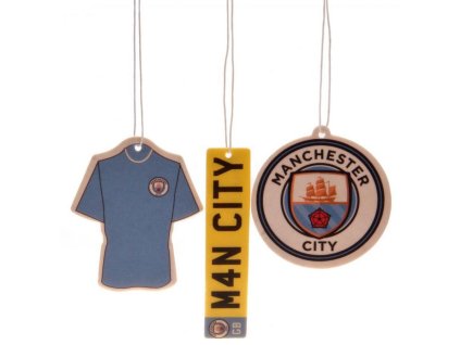 Set 3 kusů osvěžovačů vzduchu FC Manchester City: Znak,dres,SPZ (7 x 7 cm)