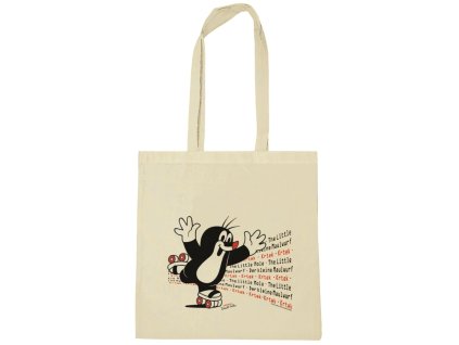 Shopping taška na rameno Krteček: Šťastný krtek na bruslích (38 x 42 cm) béžová bavlna