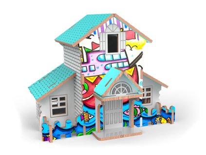 Puzzle 3D dřevěné domeček s barvami