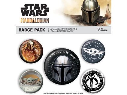Set 5 placek - odznaků Star Wars | Hvězdné Války TV Seriál The Mandalorian: This Is The Way (průměr 2,5 cm | 3,8 cm)