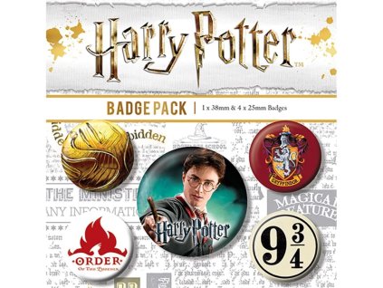 Set 5 placek - odznaků Harry Potter: Erb Nebetvír - Gryffindor (2,5 cm | 3,8 cm)