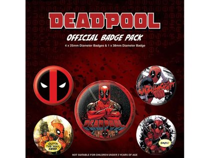 Set 5 placek - odznaků Deadpool: Outta the way (průměr 2,5 cm | 3,8 cm)