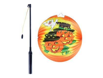 Lampión Halloween veselá dýně 25 cm se svítící hůlkou 40 cm