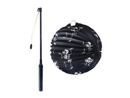 Lampión Halloween kostra 25 cm se svítící hůlkou 50 cm