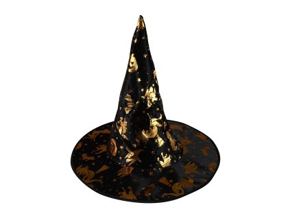 Dětský klobouk čarodějnice zlatý dekor