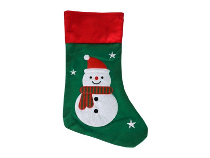 Vánoční punčocha zelená se sněhulákem