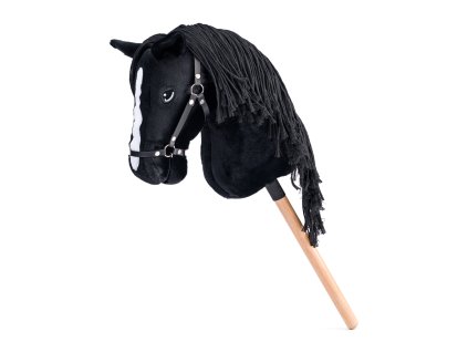 Hobby horse Cortez, černý kůň na tyči, provázková hříva