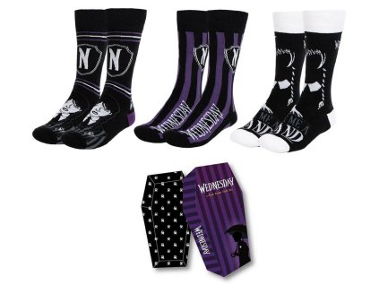 Set 3 párů unisex ponožek Netflix | Wednesday: Nápisy, Ikony a Loga (VELIKOST EU 36-43)