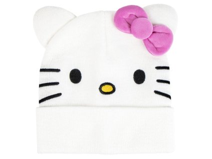 Dětská zimní čepice Hello Kitty: Kitty s růžovou mašlí (univerzální)