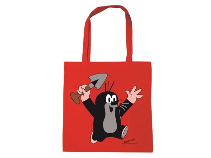 Shopping taška na rameno Krteček: Juhu (38 x 42 cm) červená bavlna