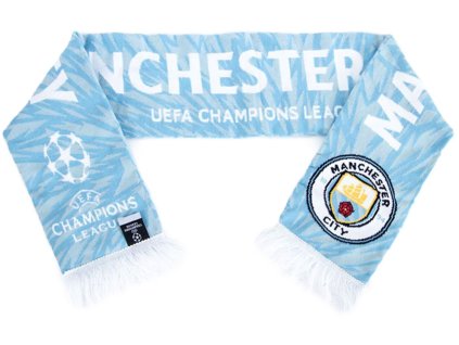 Pletená fan šála FC Manchester City: Klubový znak a UCL Logo (138 x 19 cm)