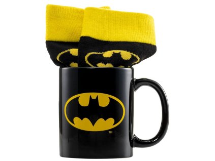 Dárkový set - hrnek s ponožkami DC Comics | Batman: Batman Logo (objem hrnku 315 ml | velikost ponožek EU 41-45)