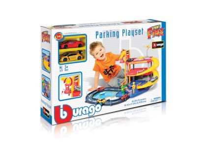 Bburago - STREET FIRE, Parkovací herní sada – garáž se dvěma autíčky, 1:43
