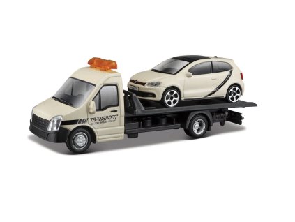 Bburago – STREET FIRE, Přepravní vozidlo Flatbed Transport + VW Polo GTI Mark 5, 1:43