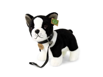 Plyšový pes Bostonský teriér s vodítkem stojící 23 cm ECO-FRIENDLY