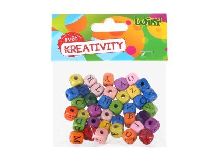 Korálky dřevěné barevné 40ks Abeceda