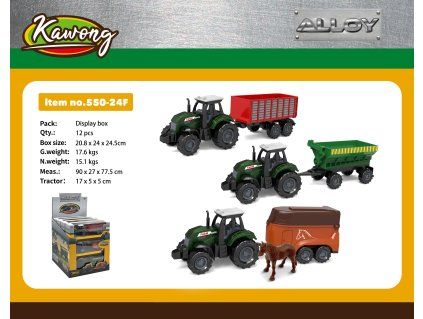 Traktor s přívěsem kov/plast 17 cm