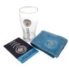 Bar set sklenice s tácky a ručníkem FC Manchester City: Wordmark (objem 470 ml)
