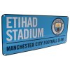 Kovová cedule na zeď FC Manchester City: Etihad Stadium modrá (40 x 18 cm)