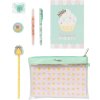 Set 6 školních pomůcek Pusheen: Foodie (sešit A5, pero, zvýrazňovač, tužka, ořezávátko, spony)