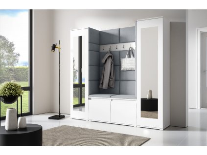 Předsíňová stěna s čalouněnými panely MONTANA 31 - Bílá / Šedá 2314