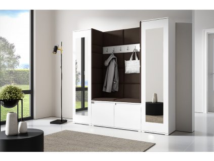 Předsíňová stěna s čalouněnými panely MONTANA 31 - Bílá / Tmavá hnědá 2308