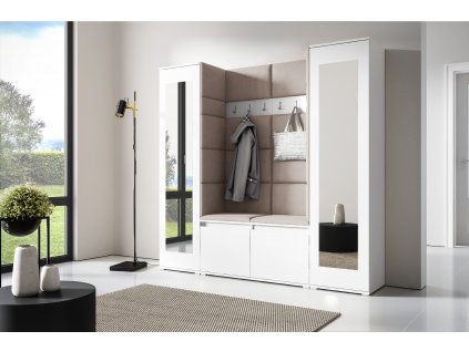 Předsíňová stěna s čalouněnými panely MONTANA 31 - Bílá / Tmavá krémová 2302