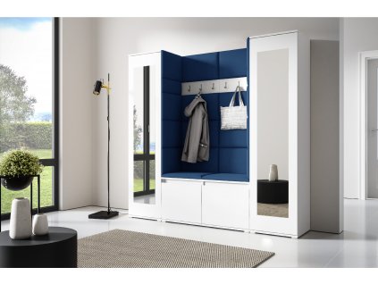 Předsíňová stěna s čalouněnými panely MONTANA 31 - Bílá / Tmavá modrá 2331