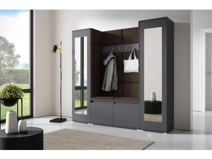 Předsíňová stěna s čalouněnými panely MONTANA 31 - Grafit / Tmavá hnědá 2308