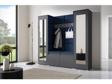 Předsíňová stěna s čalouněnými panely MONTANA 31 - Grafit / Tmavá modrá 2331